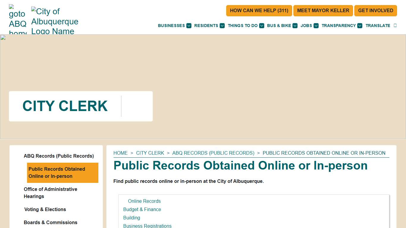 Public Records Obtained Online or In-person — City of Albuquerque